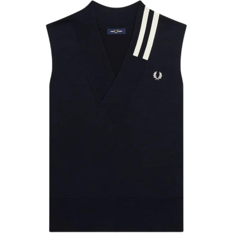 FRED PERRY Navy V-Neck Sleeveless Vest with Logo Embroidery K5855-608