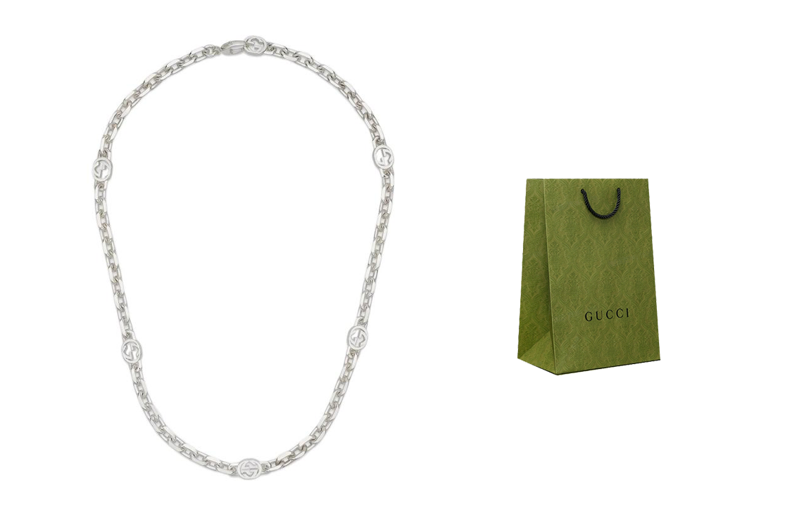 Lookbook (W) FW23 GUCCI 925純銀雙G吊墜項鍊 女士銀色 項鏈. 759703 J8400 8106