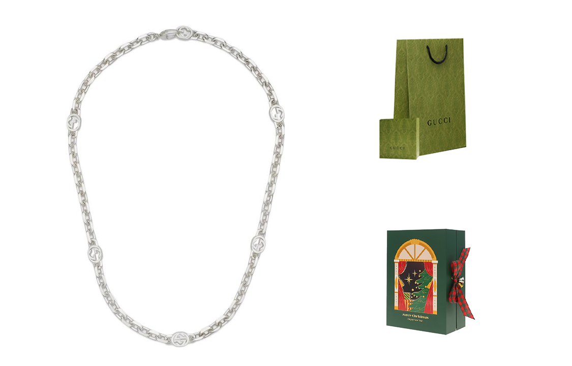 Shop (W) FW23 GUCCI 925純銀雙G吊墜項鍊 女士銀色 項鏈. 759703 J8400 8106