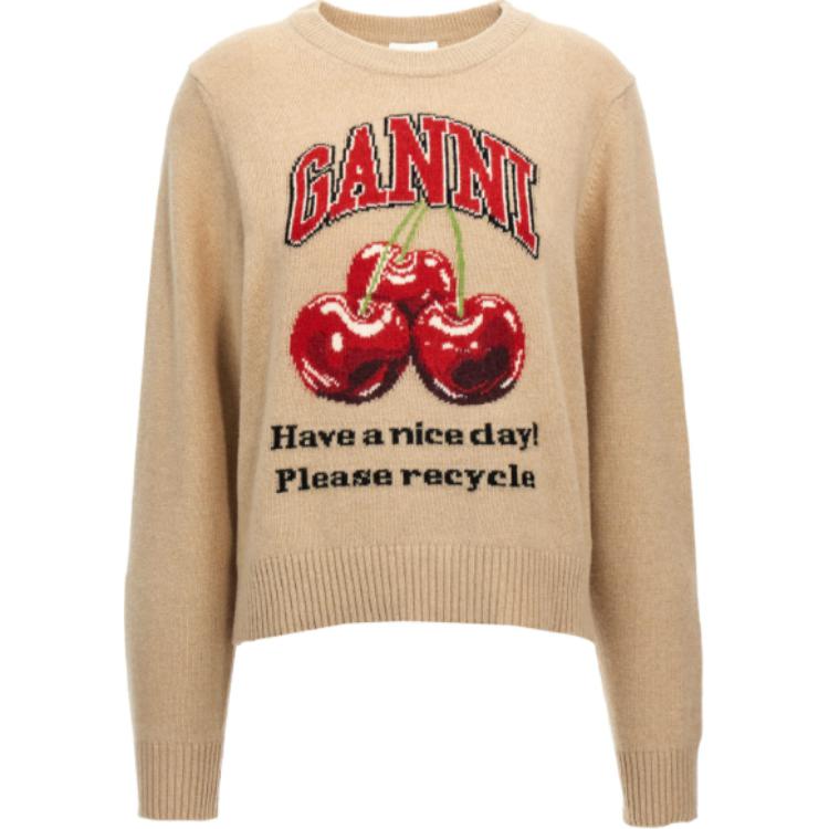 Order (W) 가니 베이지 그래픽 니트 크루넥 긴팔 풀오버 스웨터. K2320883