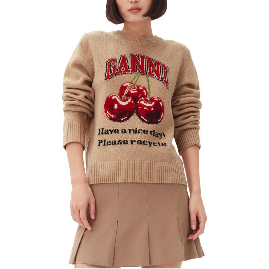 Purchase (W) 가니 베이지 그래픽 니트 크루넥 긴팔 풀오버 스웨터. K2320883