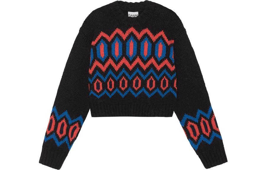 Order (W) 가니 블랙 플로럴 자수 니트 풀오버 크루넥 스웨터. K2011-099