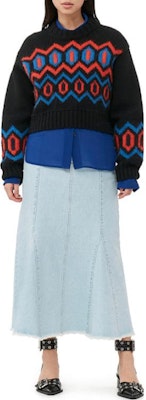 (W) 가니 블랙 플로럴 자수 니트 풀오버 크루넥 스웨터. K2011-099 Lookbook (W) 가니 블랙 플로럴 자수 니트 풀오버 크루넥 스웨터. K2011-099