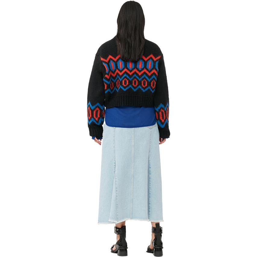 Shop (W) 가니 블랙 플로럴 자수 니트 풀오버 크루넥 스웨터. K2011-099