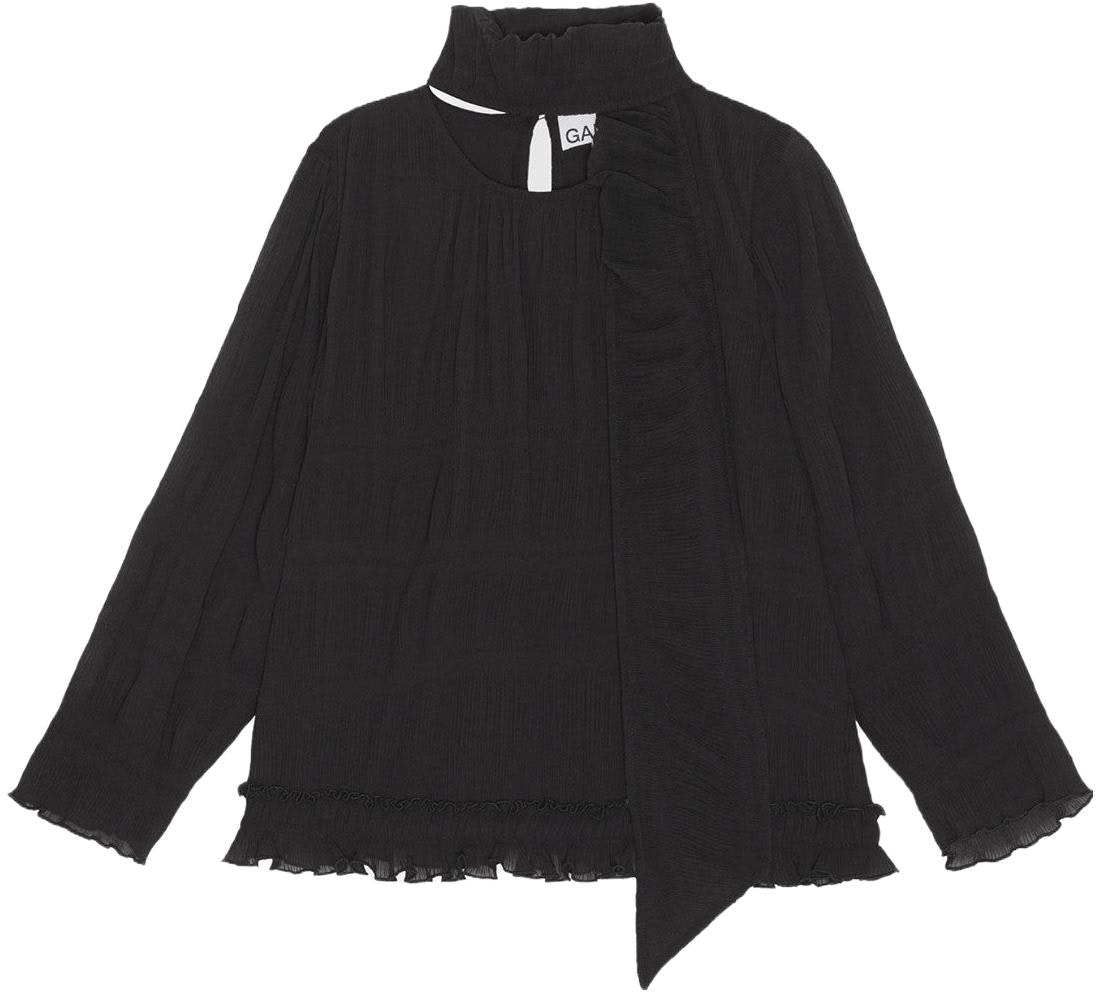 women-ganni-black-pleated-georgette-scarf-long-sleeve-shirt-f8318-099