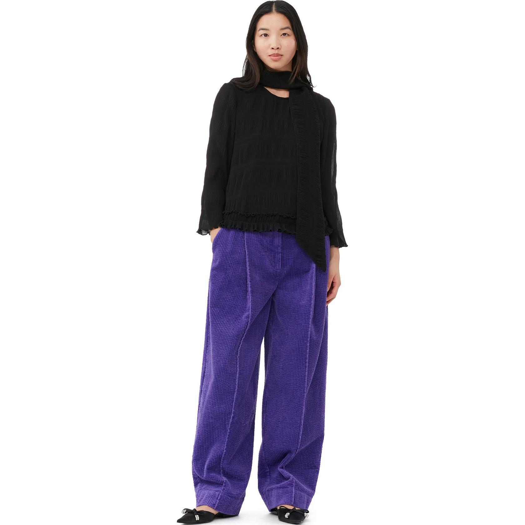 Shop (W) 가니 블랙 플리츠 조젯 스카프 롱 슬리브 셔츠 F8318-099