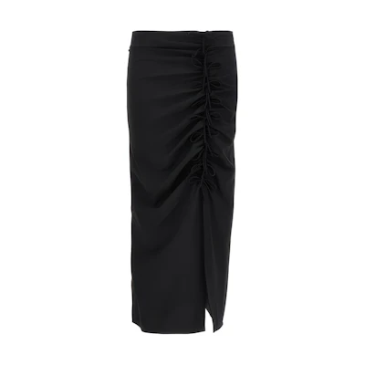 (Women) GANNI Black Solid Mid-Rise Fitted Midi Casual Dress F8676-099