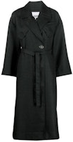 (Women) GANNI Charcoal Black V-Neck Belted Long Coat F7177-252 (Women) GANNI Charcoal Black V-Neck Belted Long Coat F7177-252