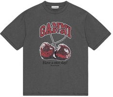 (Women) GANNI Cherry Print Oversized T-Shirt Volcanic Gray SS24 Casual Tee. T3879490 (Women) GANNI Cherry Print Oversized T-Shirt Volcanic Gray SS24 Casual Tee. T3879490