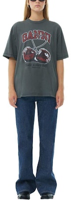 (W) 가니 체리 프린트 오버사이즈 티셔츠 화산 그레이 SS24 캐주얼 티. T3879490 Lookbook (W) 가니 체리 프린트 오버사이즈 티셔츠 화산 그레이 SS24 캐주얼 티. T3879490