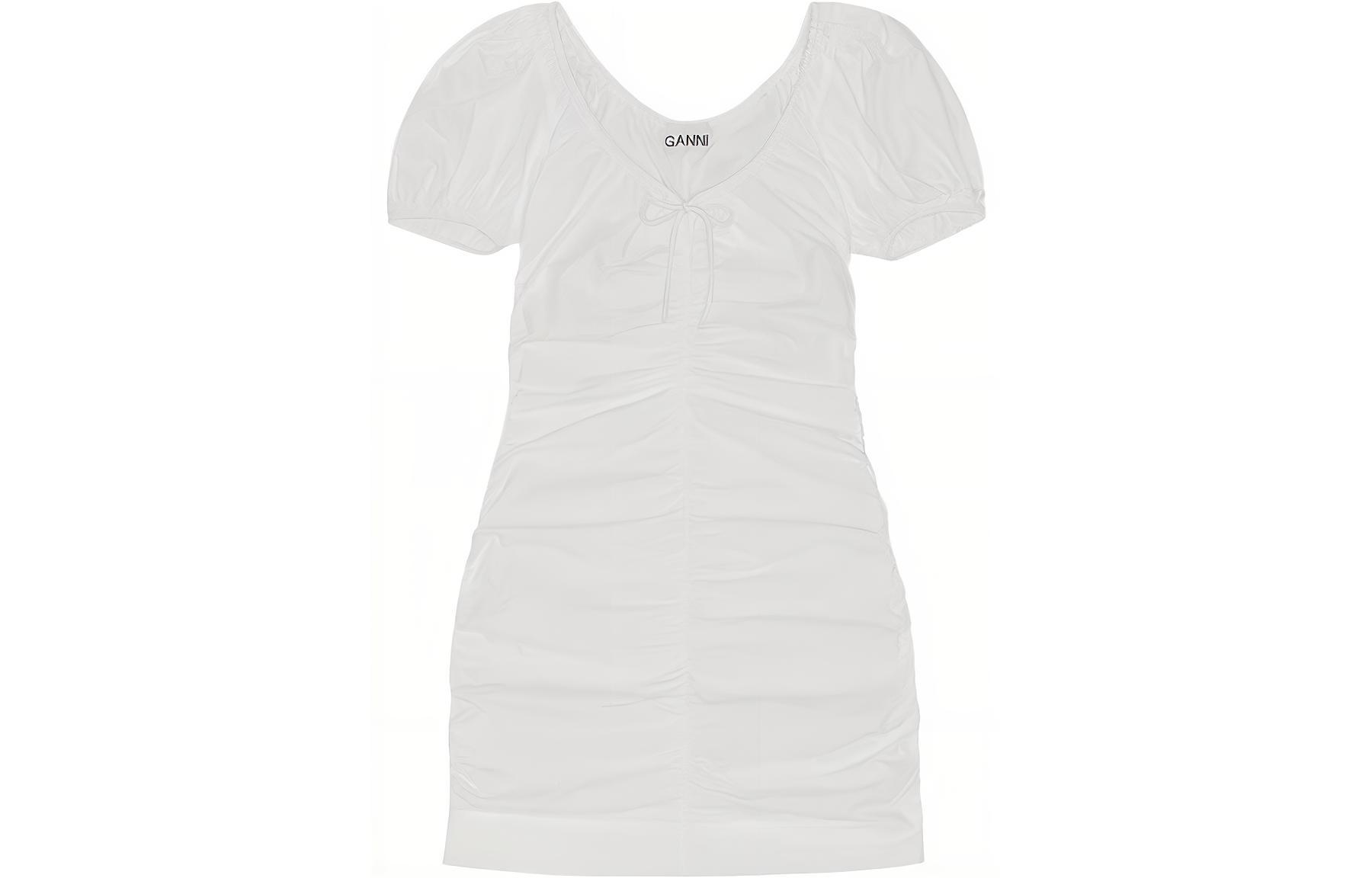 Order (W) 가니 코티지코어 퍼프소매 ruched 솔리드 미니 드레스. F7705151