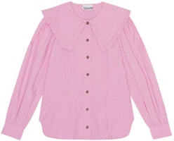 (Women) GANNI Cotton Poplin Long-Sleeve Shirt with Peter Pan Collar Lavender. F8639761 (Women) GANNI Cotton Poplin Long-Sleeve Shirt with Peter Pan Collar Lavender. F8639761