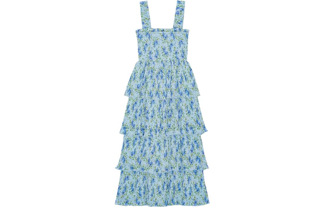 (Women) GANNI  Floral Pleated Tiered Dress Ice Water Blue. F9128495