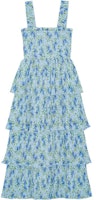 (Women) GANNI Floral Pleated Tiered Dress Ice Water Blue. F9128495 (Women) GANNI Floral Pleated Tiered Dress Ice Water Blue. F9128495