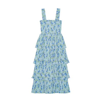 (Women) GANNI Floral Pleated Tiered Dress Ice Water Blue. F9128495