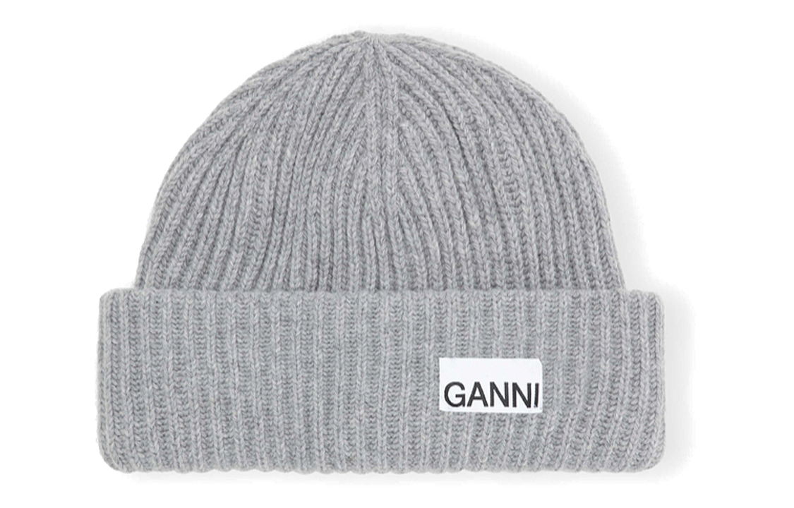 (Women) GANNI  Gray Knit Beanie with Logo Embroidery. A4429921