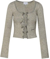 (Women) GANNI Grey Knit Cardigan Sweater with Single Button and Crewneck. K2069-018 (Women) GANNI Grey Knit Cardigan Sweater with Single Button and Crewneck. K2069-018