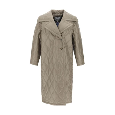 (Women) GANNI Khaki Long Sleeve Mid-Length Coat with Solid Color Design F8577-019