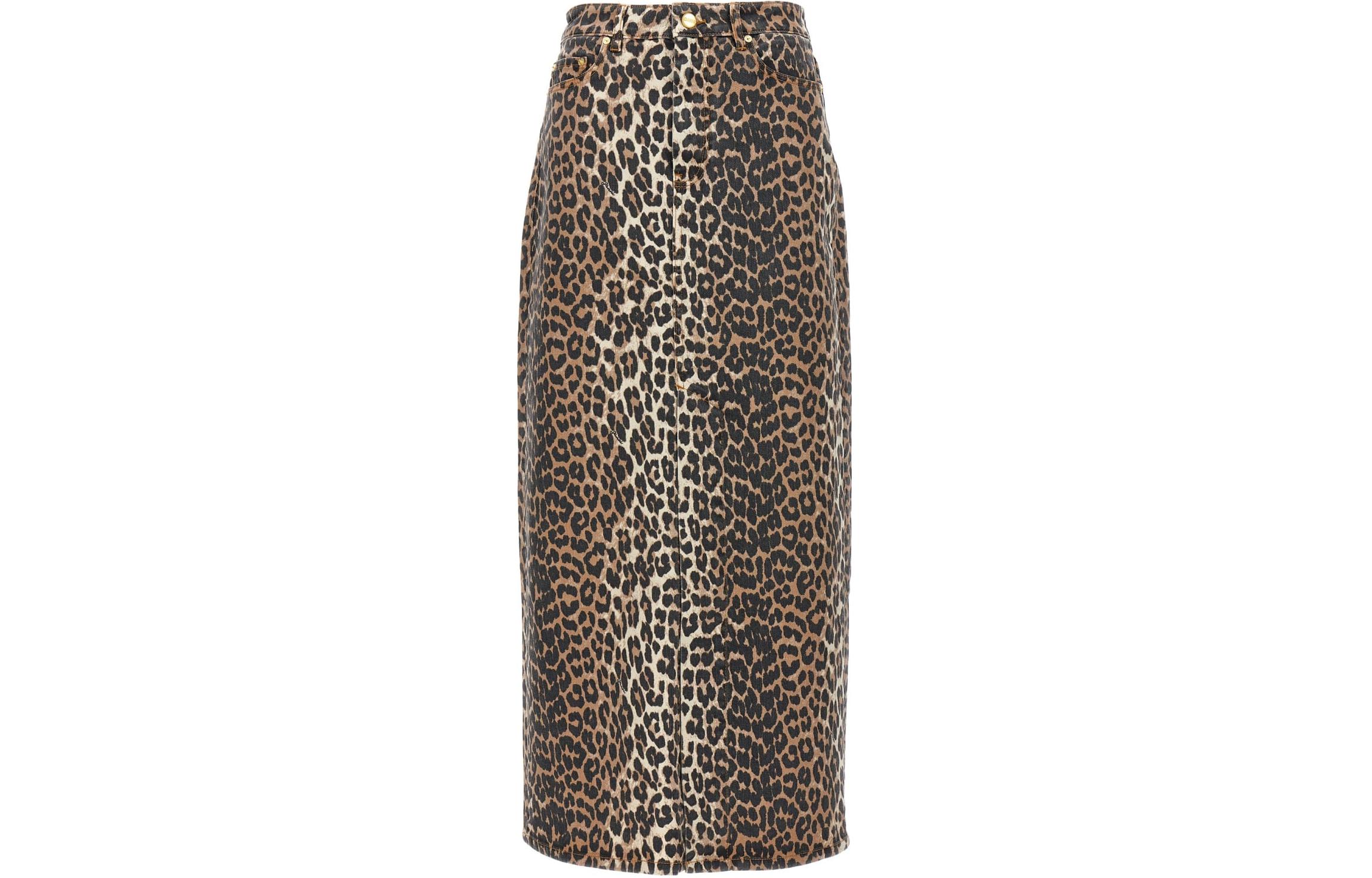 (Women) GANNI  Leopard Print Button-Up Long Casual Dress Multicolor. J1445-943