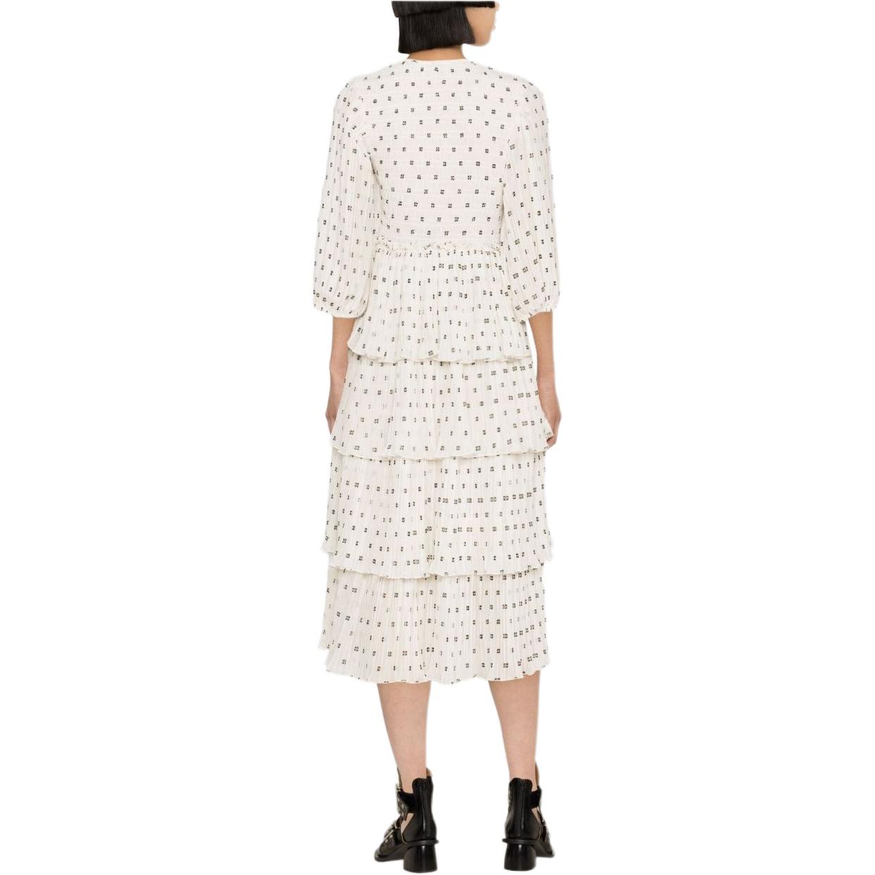 Shop (W) 가니 롱 러플 프레리 스타일 캐주얼 긴소매 드레스 - 화이트 F8691-135