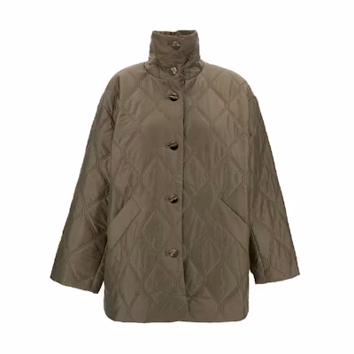 (Women) GANNI Loose Fit High Neck Button Jacket Green F8576-019