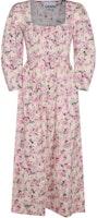 (Women) GANNI Pink Floral Print Cotton Long Sleeve Smock Maxi Dress F8711-787 (Women) GANNI Pink Floral Print Cotton Long Sleeve Smock Maxi Dress F8711-787