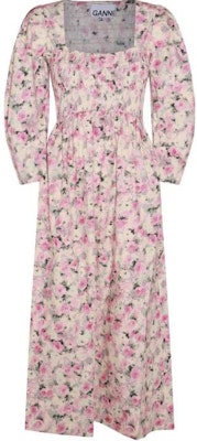 (W) GAANNI Gaun Midi Lengan Panjang Cetak Bunga Pink Katun F8711-787 Order (W) GAANNI Gaun Midi Lengan Panjang Cetak Bunga Pink Katun F8711-787