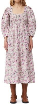 (W) GAANNI Gaun Midi Lengan Panjang Cetak Bunga Pink Katun F8711-787 Shop (W) GAANNI Gaun Midi Lengan Panjang Cetak Bunga Pink Katun F8711-787