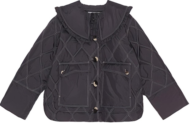 (W) 가니 퀼팅 자켓 러플 칼라 솔리드 블랙 F7630252 Buy (W) 가니 퀼팅 자켓 러플 칼라 솔리드 블랙 F7630252