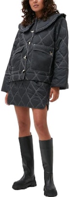 (W) 가니 퀼팅 자켓 러플 칼라 솔리드 블랙 F7630252 Lookbook (W) 가니 퀼팅 자켓 러플 칼라 솔리드 블랙 F7630252