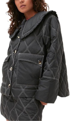 (W) 가니 퀼팅 자켓 러플 칼라 솔리드 블랙 F7630252 Purchase (W) 가니 퀼팅 자켓 러플 칼라 솔리드 블랙 F7630252