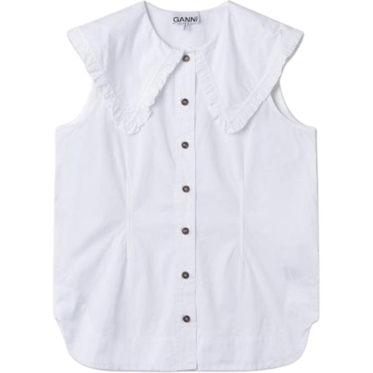 (Women) GANNI  Sleeveless Cotton Shirt with Lace Collar White F4715-151