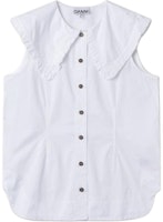 (Women) GANNI Sleeveless Cotton Shirt with Lace Collar White F4715-151 (Women) GANNI Sleeveless Cotton Shirt with Lace Collar White F4715-151