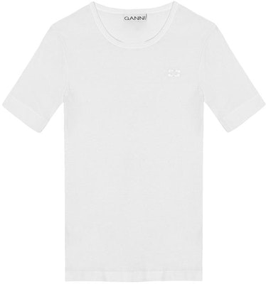(W) GANNI Slim-Fit T-Shirt Logo Rama-Rama Sulaman Leher Bulat Putih SS24 T3941151 Buy (W) GANNI Slim-Fit T-Shirt Logo Rama-Rama Sulaman Leher Bulat Putih SS24 T3941151