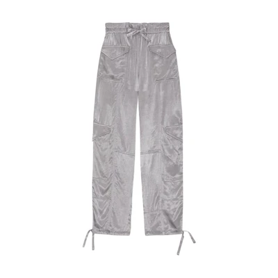 (Women) GANNI Solid Color Elastic Waist Casual Cargo Pants Frost Gray. F8609523