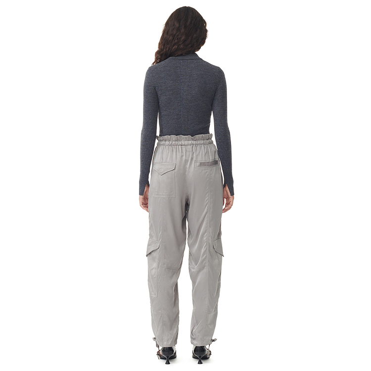 Shop (W) 가니 솔리드 컬러 엘라스틱 웨이스트 캐주얼 카고 팬츠 프로스트 그레이. F8609523