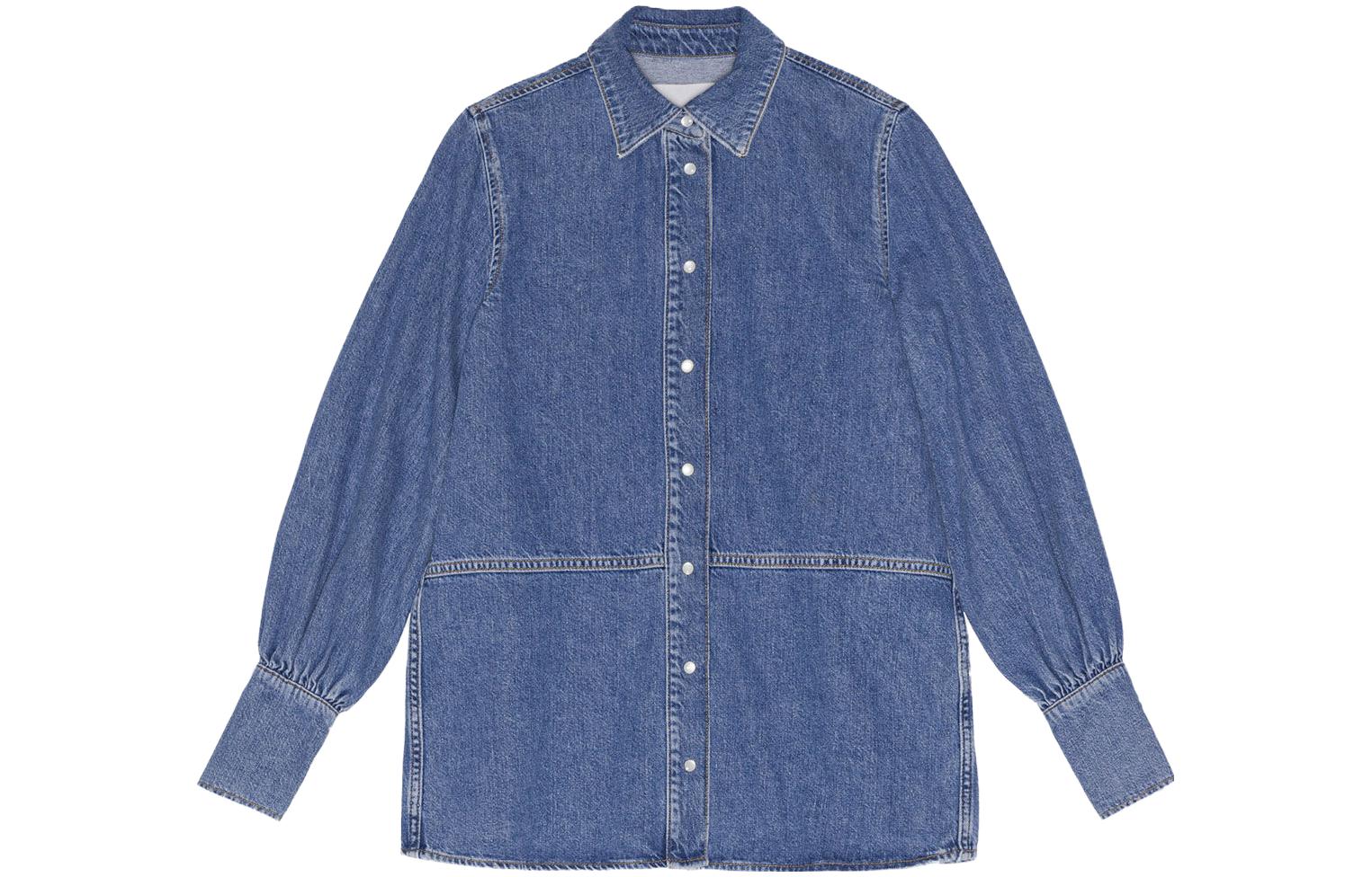 (Women) GANNI  Solid Color Long Sleeve Collared Shirt J1310-569