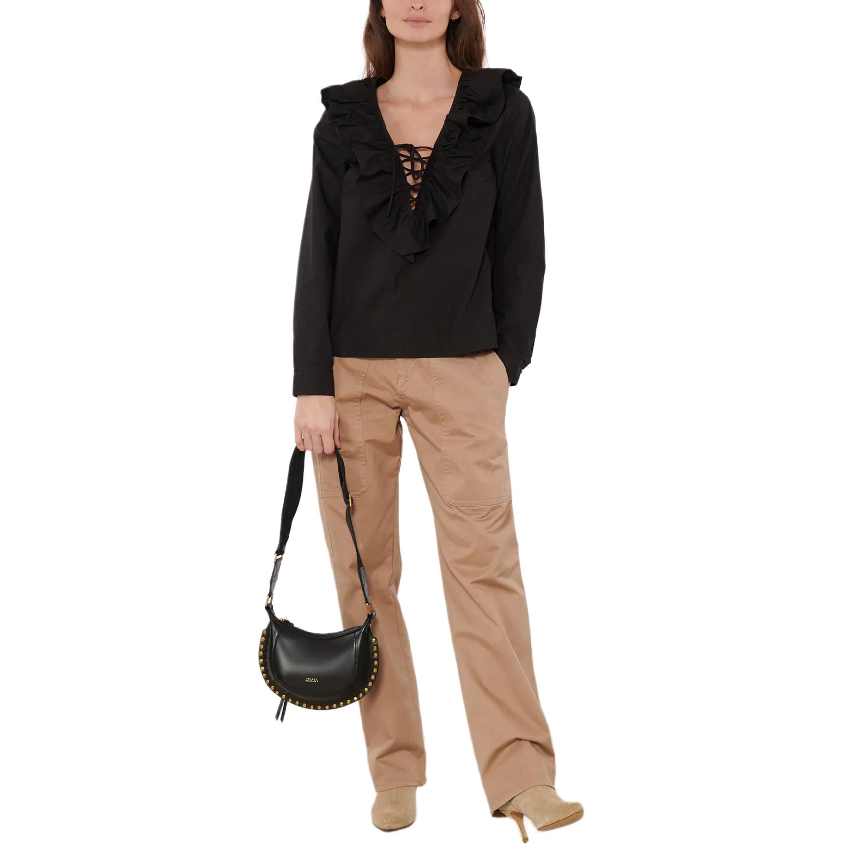 Lookbook (W) 가니 솔리드 브이넥 긴소매 셔츠 블랙 F9059-099