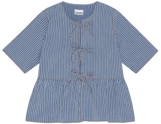 (W) 가니 스트라이프 보타이 3/4 슬리브 셔츠 - 미드 블루 그레이 J1314566 Buy (W) 가니 스트라이프 보타이 3/4 슬리브 셔츠 - 미드 블루 그레이 J1314566