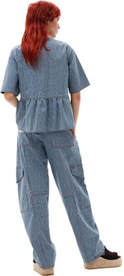 (W) 가니 스트라이프 보타이 3/4 슬리브 셔츠 - 미드 블루 그레이 J1314566 Shop (W) 가니 스트라이프 보타이 3/4 슬리브 셔츠 - 미드 블루 그레이 J1314566