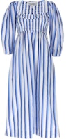 (Women) GANNI Striped Square Neck Long Dress Blue Short Sleeve. F9125-695 (Women) GANNI Striped Square Neck Long Dress Blue Short Sleeve. F9125-695