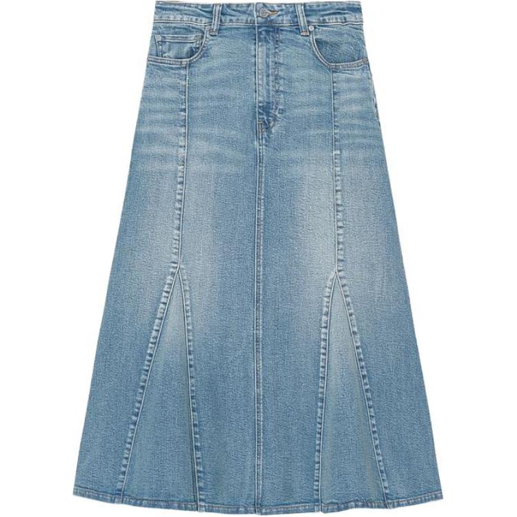 (Women) GANNI  Washed Denim Midi Skirt Vintage Dye A-line Jean Skirt J1375091