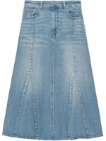 (Women) GANNI Washed Denim Midi Skirt Vintage Dye A-line Jean Skirt J1375091 (Women) GANNI Washed Denim Midi Skirt Vintage Dye A-line Jean Skirt J1375091