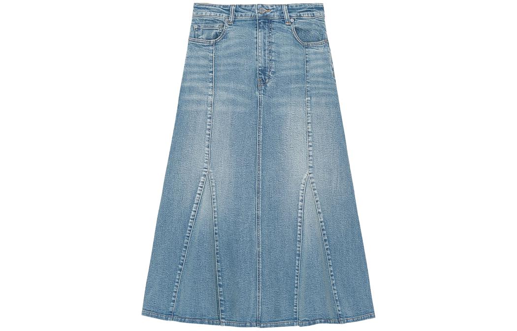 Order (W) GANNI 水洗牛仔中长裙 复古染色A字牛仔裙 J1375091