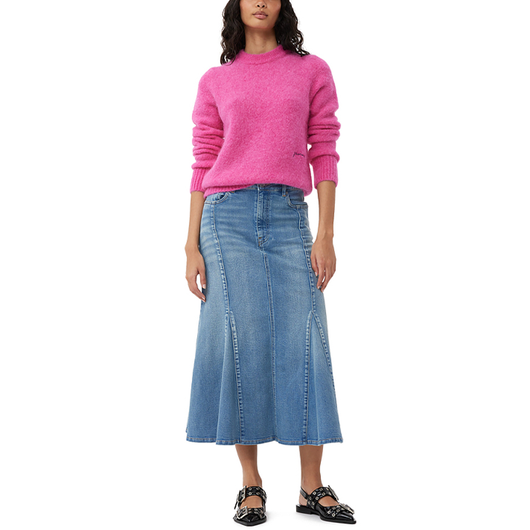 Lookbook (W) GANNI 水洗牛仔中长裙 复古染色A字牛仔裙 J1375091