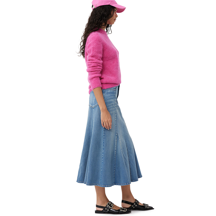 Shop (W) GANNI 水洗牛仔中长裙 复古染色A字牛仔裙 J1375091