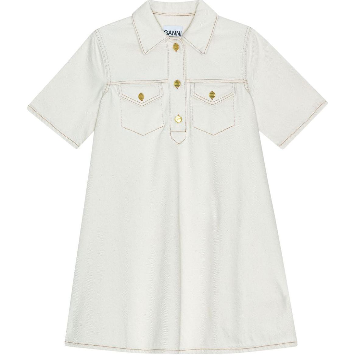 Order (W) 가니 화이트 솔리드 폴로 카라 루즈핏 반팔 미니 드레스. J1454-135