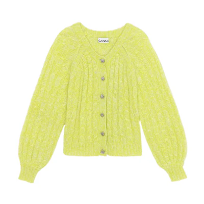 (Women) GANNI Yellow Single-Breasted Long Sleeve Cardigan Sweater. K1719