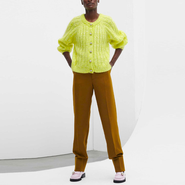 Shop (W) 가니 옐로우 싱글 브레스트 긴소매 가디건 스웨터. K1719