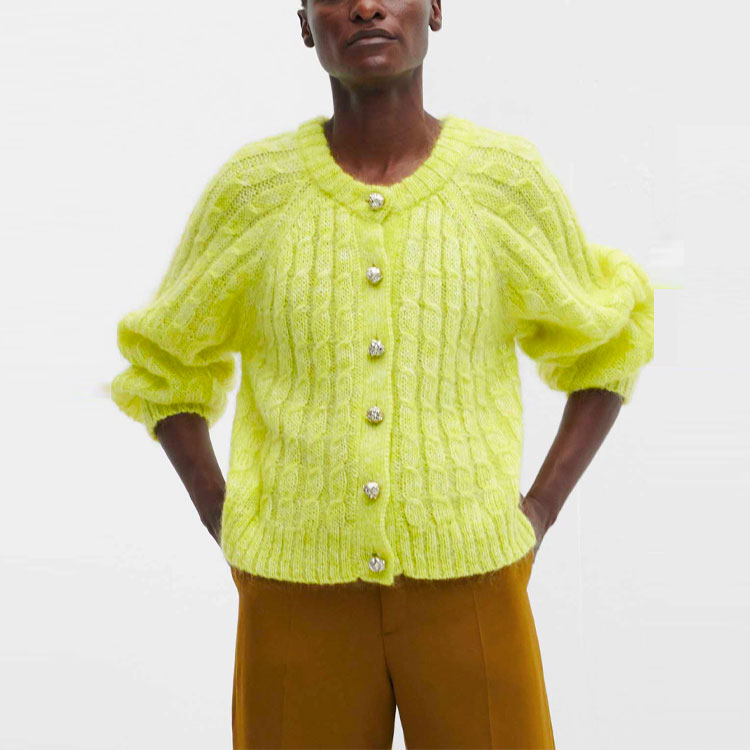 Details for (W) 가니 옐로우 싱글 브레스트 긴소매 가디건 스웨터. K1719